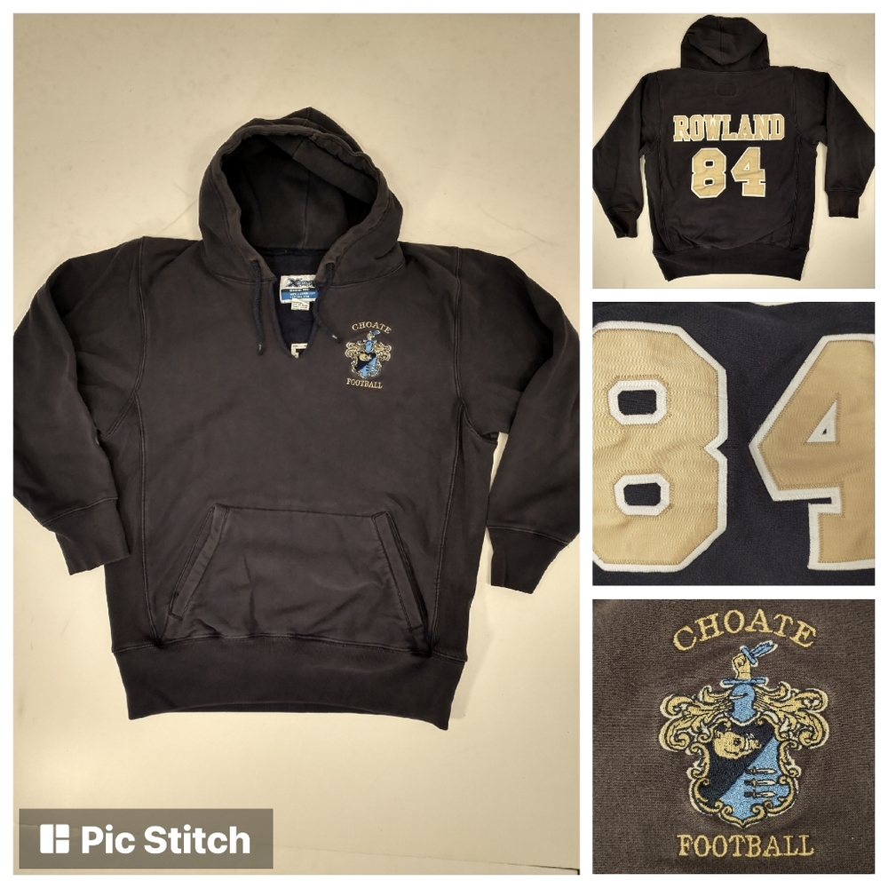 Vintage Football Sweatshirt Hoodie Choate Prep School Rowland embroidered Crest